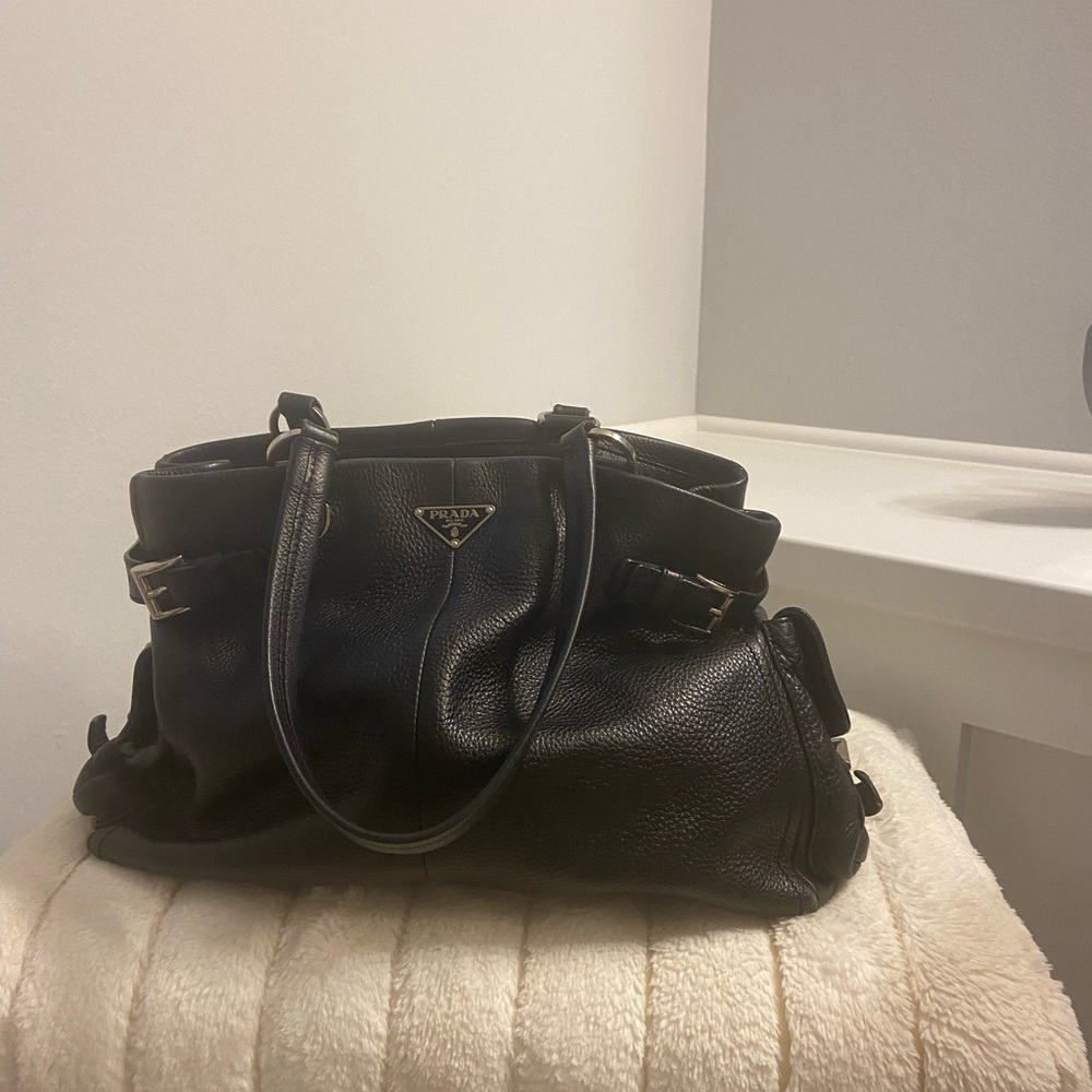 Authentic Black Prada vitello daino leather satchel